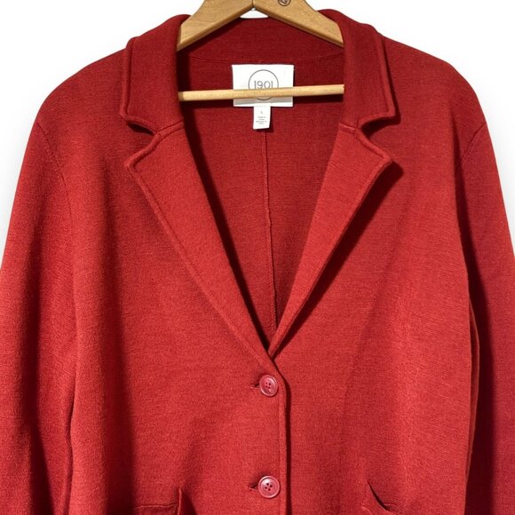 1901 Solid Red Oversized Button Thick Knit Cardigan Sweater Womens Large Pockets - Picture 2 of 8